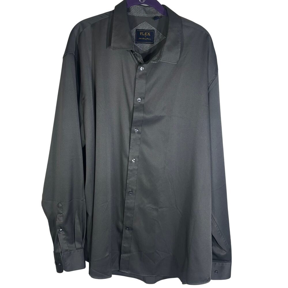 FLEX Mens 3XL Gray Luxury Dress Shirt Long Sleeve Stretch Design in Italy